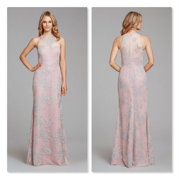 Hayley Paige 5853 Dusty Rose Mesh Gown size 12 - NEW - Picture 1 of 13